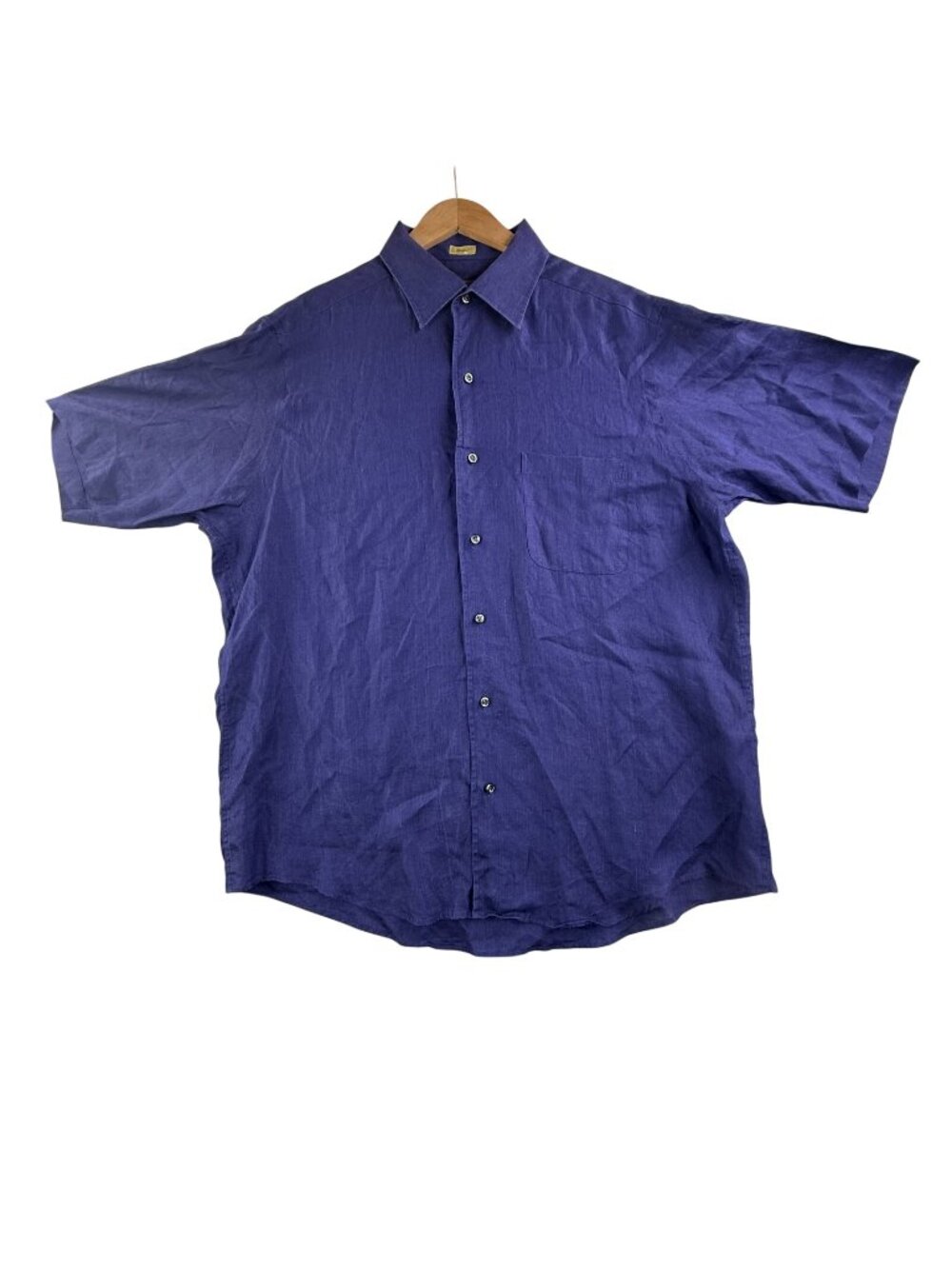 Paul Stuart Shirt Mens 2XL Blue Solid Linen Button Up Short Sleeve Italy Casual